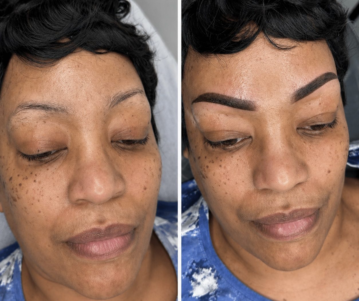 Before and after permanent brows
